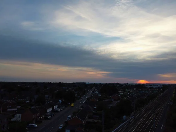 Légi Felvétel Nagy Látószögű Kilátás Luton Város Anglia Vasútállomás Vonat — Stock Fotó