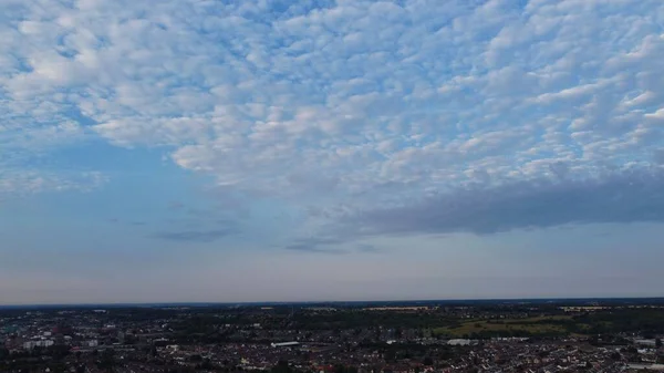 Beautiful Sky Colourful Clouds Drone High Angle Footage City England — ストック写真