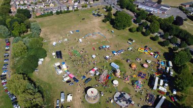 Aerial footage by drone high angle view of London Luton City of England with Buildings