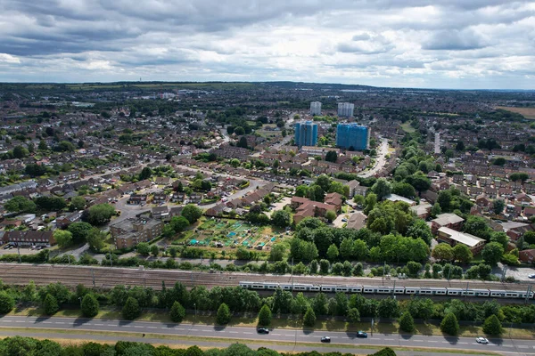 Nagranie Lotu Ptaka Widokiem Londyn Luton City England Budynkami — Zdjęcie stockowe