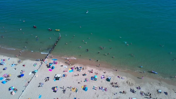 High Angle Aerial View People Enjoying Beach Sea Front Bournemouth — Φωτογραφία Αρχείου