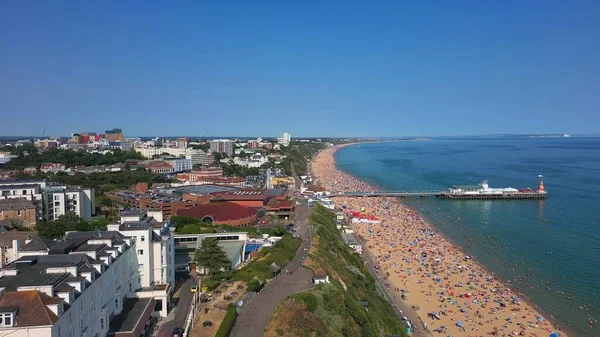 Beautiful Aerial View High Angle Drone Footage Bournemouth City Beach — ストック写真
