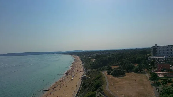 High Angle Footage Beach Front People Aerial View Ocean Bournemouth — 스톡 사진