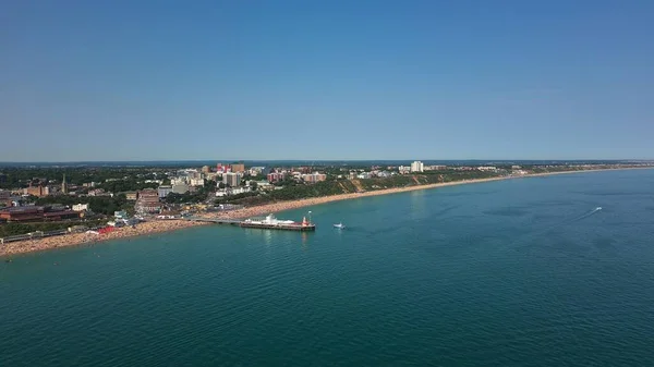 High Angle Footage Beach Front People Aerial View Ocean Bournemouth — Stok Foto