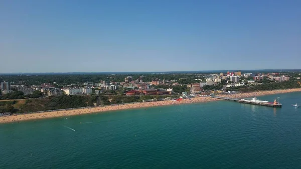 High Angle Footage Beach Front People Aerial View Ocean Bournemouth — ストック写真