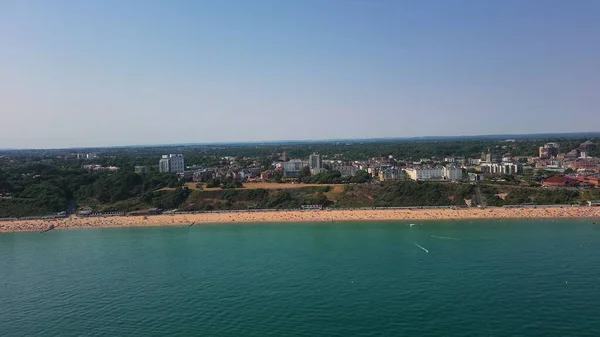 High Angle Footage Beach Front People Aerial View Ocean Bournemouth — Stockfoto