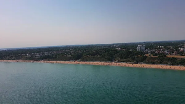 High Angle Footage Beach Front People Aerial View Ocean Bournemouth — ストック写真