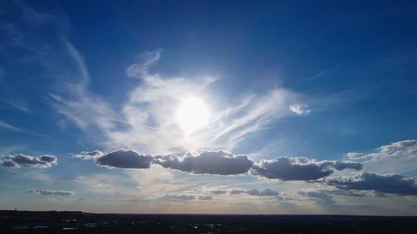 Beautiful Sky Colourful Clouds Drone High Angle Footage City England — Stock fotografie