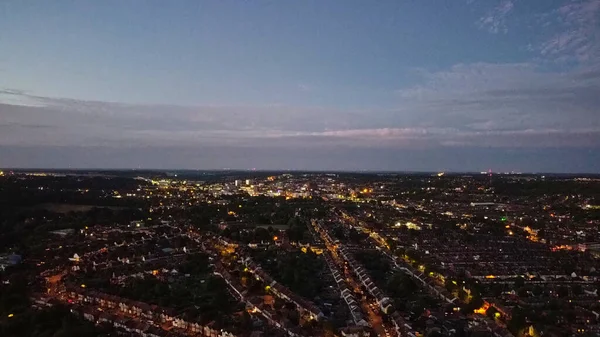 Hermosa Vista Aérea Nocturna Ciudad Británica Imágenes Drone Alto Ángulo — Foto de Stock