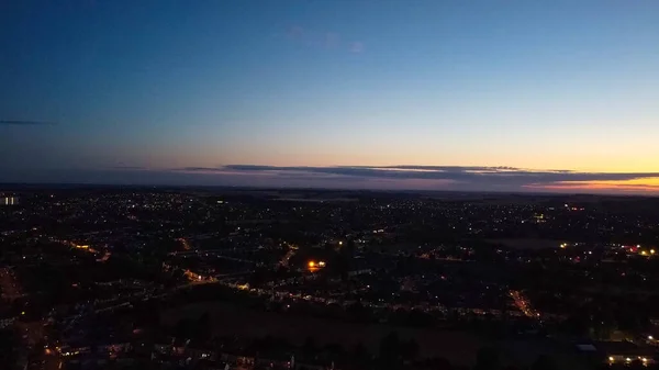 British City Nin Güzel Gece Hava Görüntüsü Yüksek Angle Drone — Stok fotoğraf