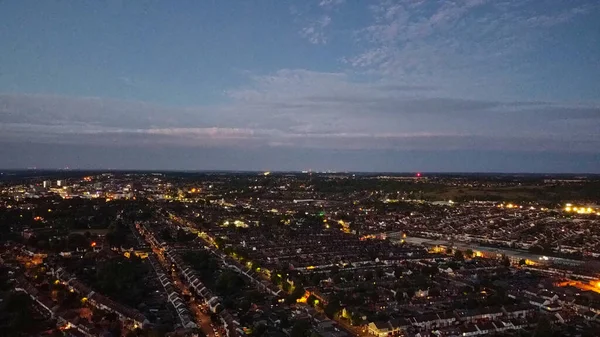 Beautiful Night Aerial View British City High Angle Drone Footage — Stock Fotó