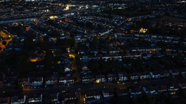 Beautiful Night Aerial View British City High Angle Drone Footage — Stock Photo, Image