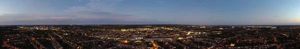 Beautiful Night Aerial View British City High Angle Drone Footage — Stock Photo, Image