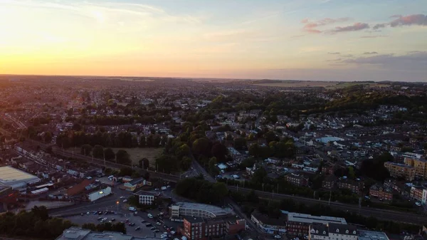 Splendida Vista Aerea Luton City England Tramonto Nuvole Colorate Riprese — Foto Stock