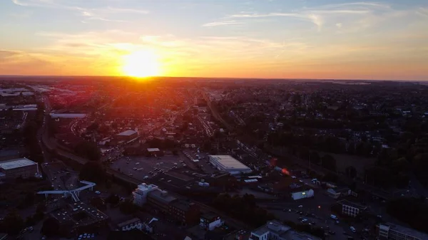 Hermosa Vista Aérea Ciudad Luton Inglaterra Reino Unido Atardecer Nubes — Foto de Stock