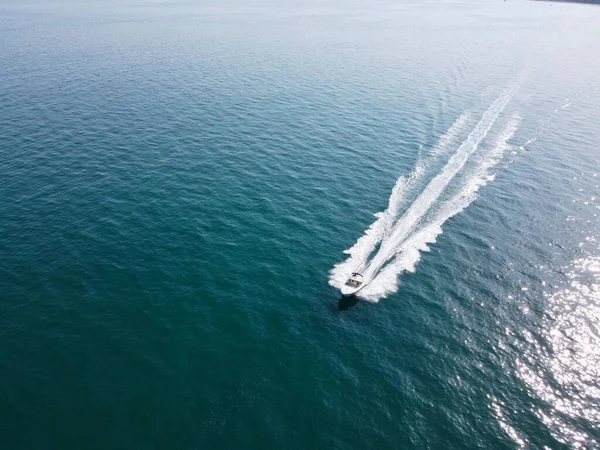 High Angle Footage Aerial View Ocean High Speed Boats People — Fotografie, imagine de stoc