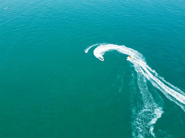 High Angle Footage Aerial View Ocean High Speed Boats People — Stockfoto