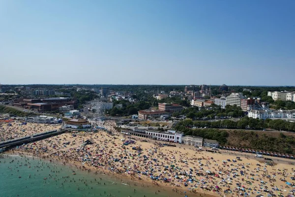 High Angle Sea View Beach Front People Bournemouth City England — 스톡 사진