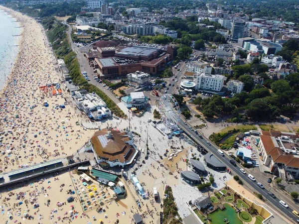 High Angle Sea View Beach Front People Bournemouth City England — 스톡 사진