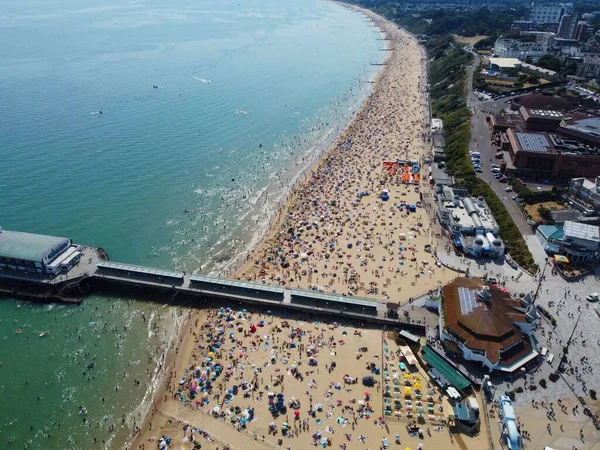 Frente Praia High Angle Sea View Com Pessoas Bournemouth City — Fotografia de Stock