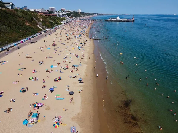 High Angle Sea View Beach Front People Bournemouth City England — 스톡 사진