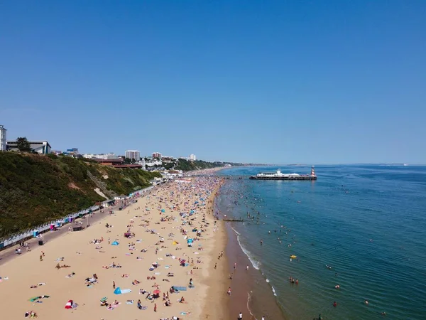 Frente Praia High Angle Sea View Com Pessoas Bournemouth City — Fotografia de Stock