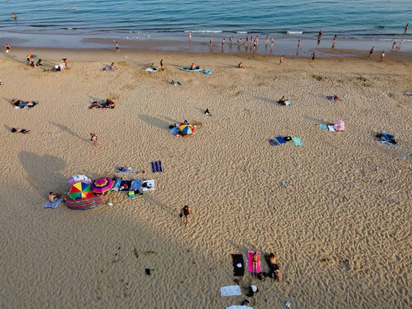 Frente Playa Con Vistas Mar Ángulo Alto Con Gente Bournemouth — Foto de Stock