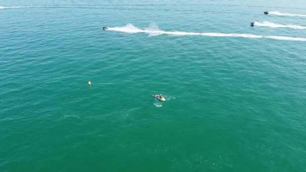 Aerial View Fast Racing Sports Boats Ocean High Angle Footage — Stockvideo