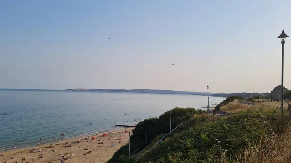 Beautiful Beach View High Angle Footage Hill Bournemouth City England — ストック写真