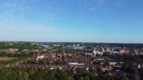 Съемка Воздуха Высоты Беспилотника Лондон Лутон Сити Англия Зданиями — стоковое видео