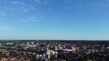 Aerial footage by drone high angle view of London Luton City of England with Buildings