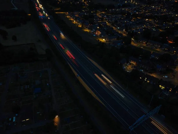 Beautiful Night Aerial View British City High Angle Drone Footage — Foto de Stock