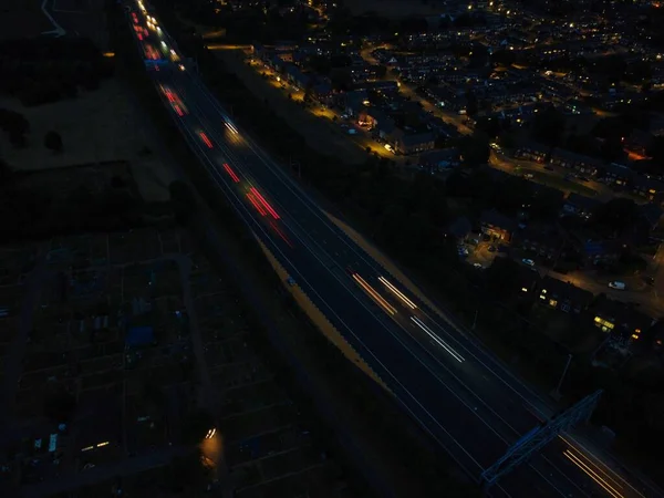 Beautiful Night Aerial View British City High Angle Drone Footage — 스톡 사진