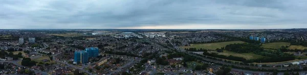 Hermosa Vista Aérea Nocturna Ciudad Británica Imágenes Drone Alto Ángulo —  Fotos de Stock