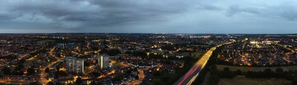 Beautiful Night Aerial View British City High Angle Drone Footage — 图库照片