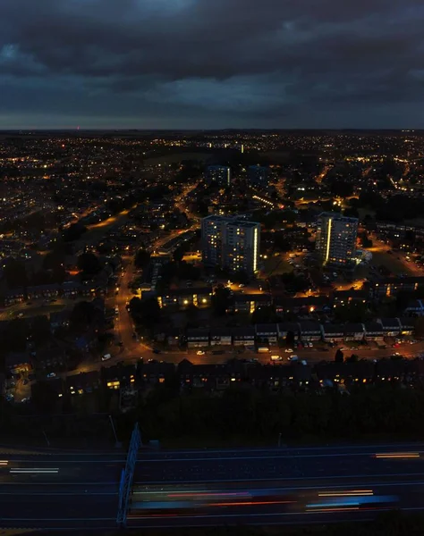 Beautiful Night Aerial View British City High Angle Drone Footage — Stock Photo, Image