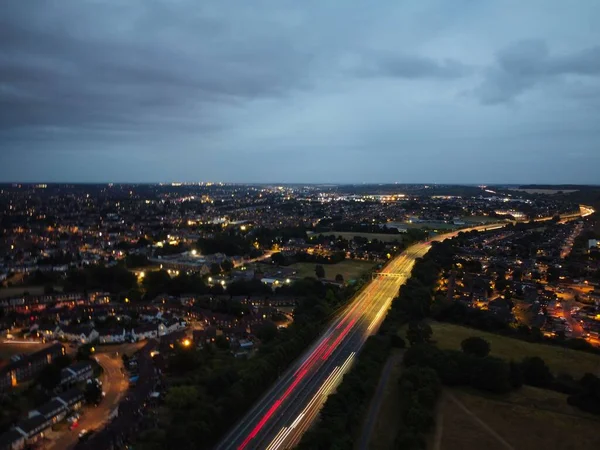 Beautiful Night Aerial View British City High Angle Drone Footage — Stock fotografie