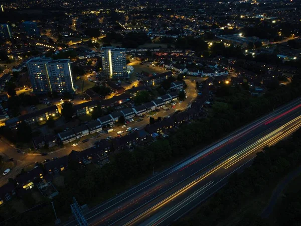 Beautiful Night Aerial View British City High Angle Drone Footage — 스톡 사진