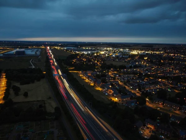 Beautiful Night Aerial View British City High Angle Drone Footage — 图库照片