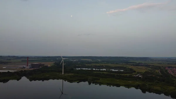 High Angle Aerial View Footage Stewartby Lake England Sunrise Time — Zdjęcie stockowe