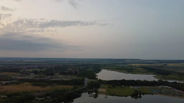 High Angle Aerial View Footage Stewartby Lake England Sunrise Time — Stockfoto