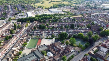 İngiltere 'nin Bury Park Luton kasabasındaki Luton Merkez Camii Yüksek Açı Hava Görüntüsü