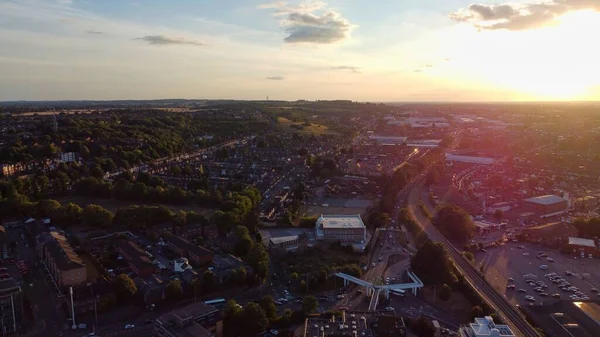 High Angle Drone Footage Central Luton Pályaudvar Légi Felvétel Városközpontról — Stock Fotó