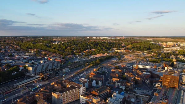 High Angle Drone Footage Central Luton Pályaudvar Légi Felvétel Városközpontról — Stock Fotó