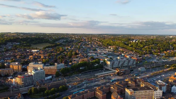 High Angle Drone Footage Central Luton Railway Station Aerial View — Foto de Stock