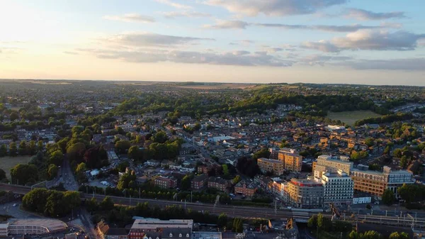 High Angle Drone Footage Central Luton Pályaudvar Légi Felvétel Városközpontról — Stock Fotó