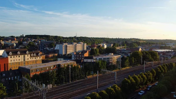 High Angle Drone Footage Central Luton Pályaudvar Légi Felvétel Városközpontról — Stock Fotó