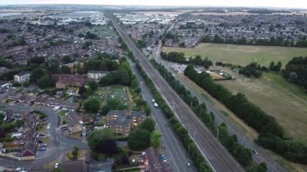 Aerial View High Angle Footage British Railways Trains Tracks Passing — Stockvideo