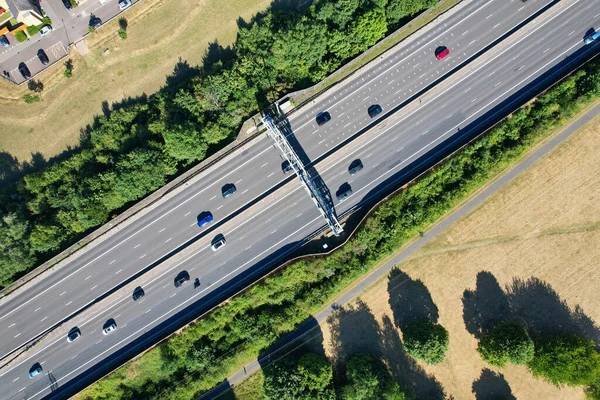 High Angle Aerial View British Roads Traffic Passing Countryside England — 图库照片