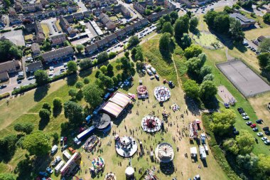 Aerial footage by drone high angle view of London Luton City of England with Buildings